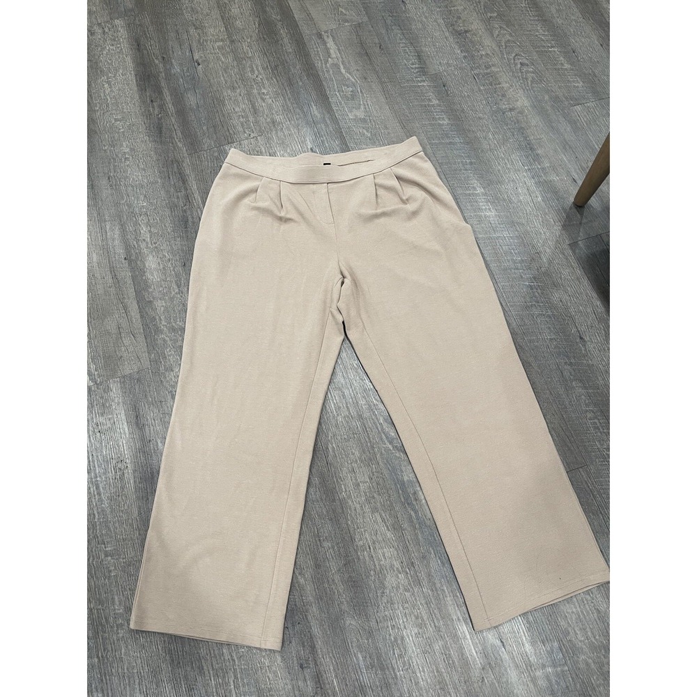 J Jill Beige Trouser Pants Knit  SZ L  Elastic Band Minimalist  NWT Wide Leg Tan